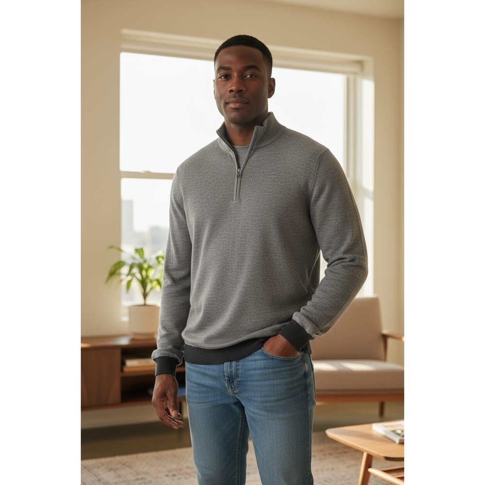 Daniel Cremieux Signature Mens 1/4 Zip Sweater Gray Heather Wool Blend Size M
